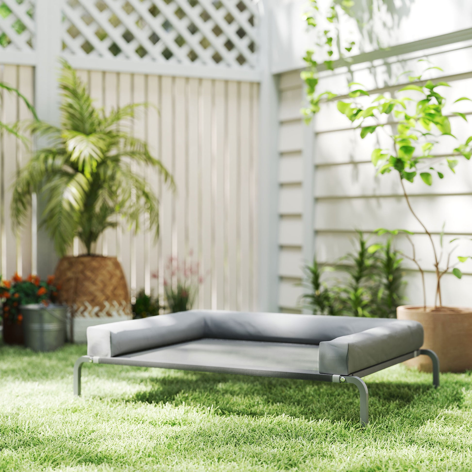 Pawhut Cama Elevada Para Perros Transpirable Con Refuerzos Extraíbles Gris Claro_1