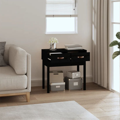 Mesa Consola Madera Maciza De Pino Negro 76,5x40x75 Cm_4