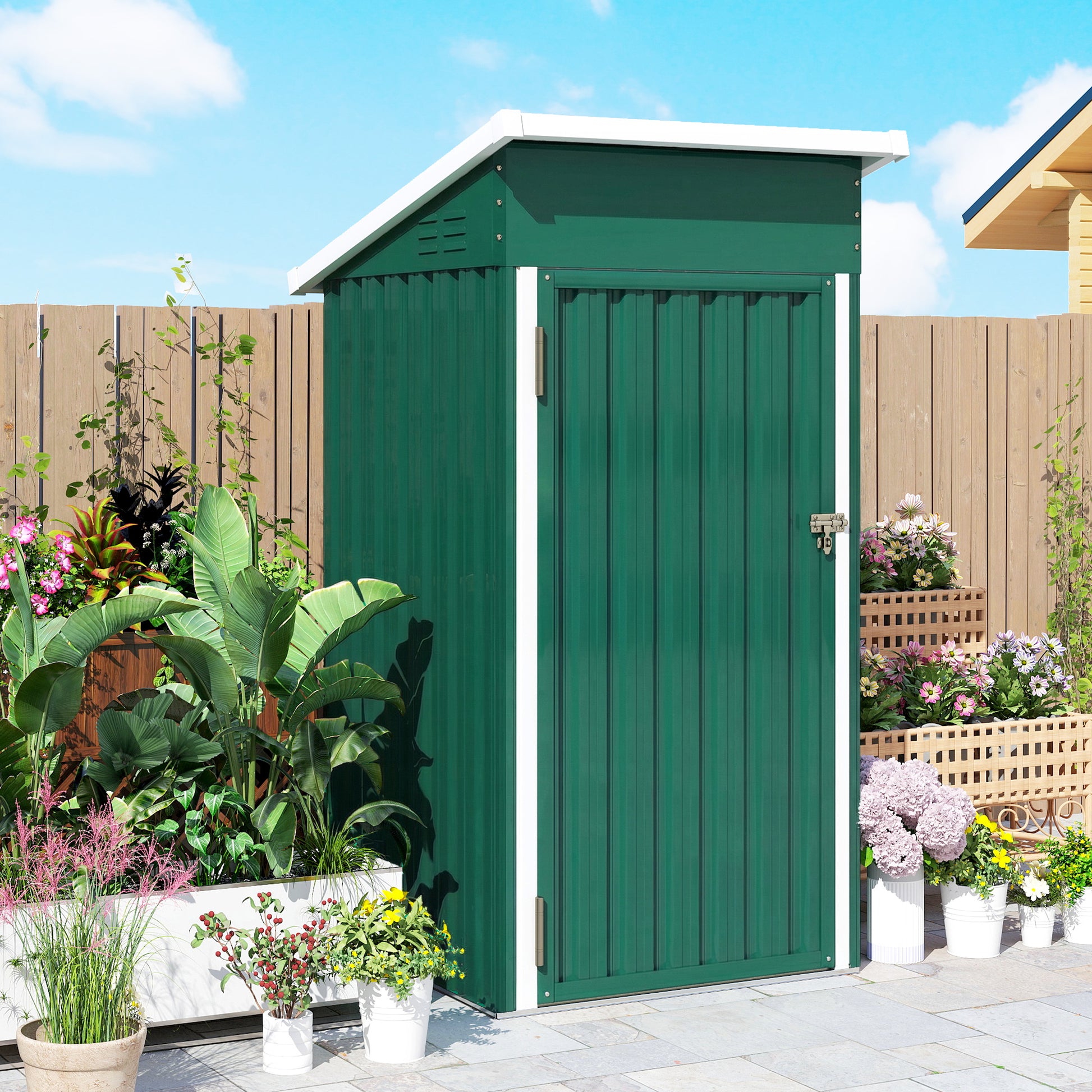 Outsunny Caseta De Jardín Exterior 107,5x91x185 Cm Puerta Con Cerradura Verde_4