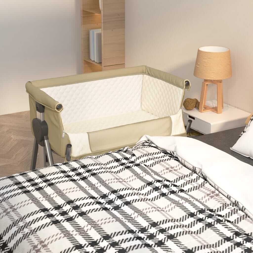 Vidaxl Cuna Con Colchón Tela De Lino Gris Taupe_1