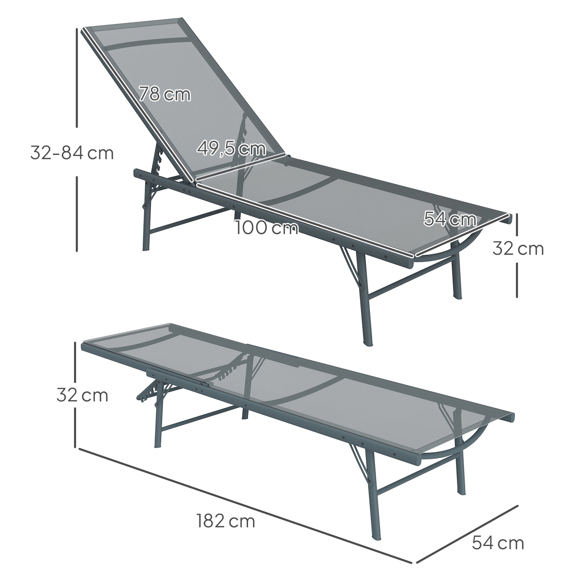 Outsunny Pack De 2 Tumbonas Jardín Exterior 164x54x84 Cm Gris Claro_2