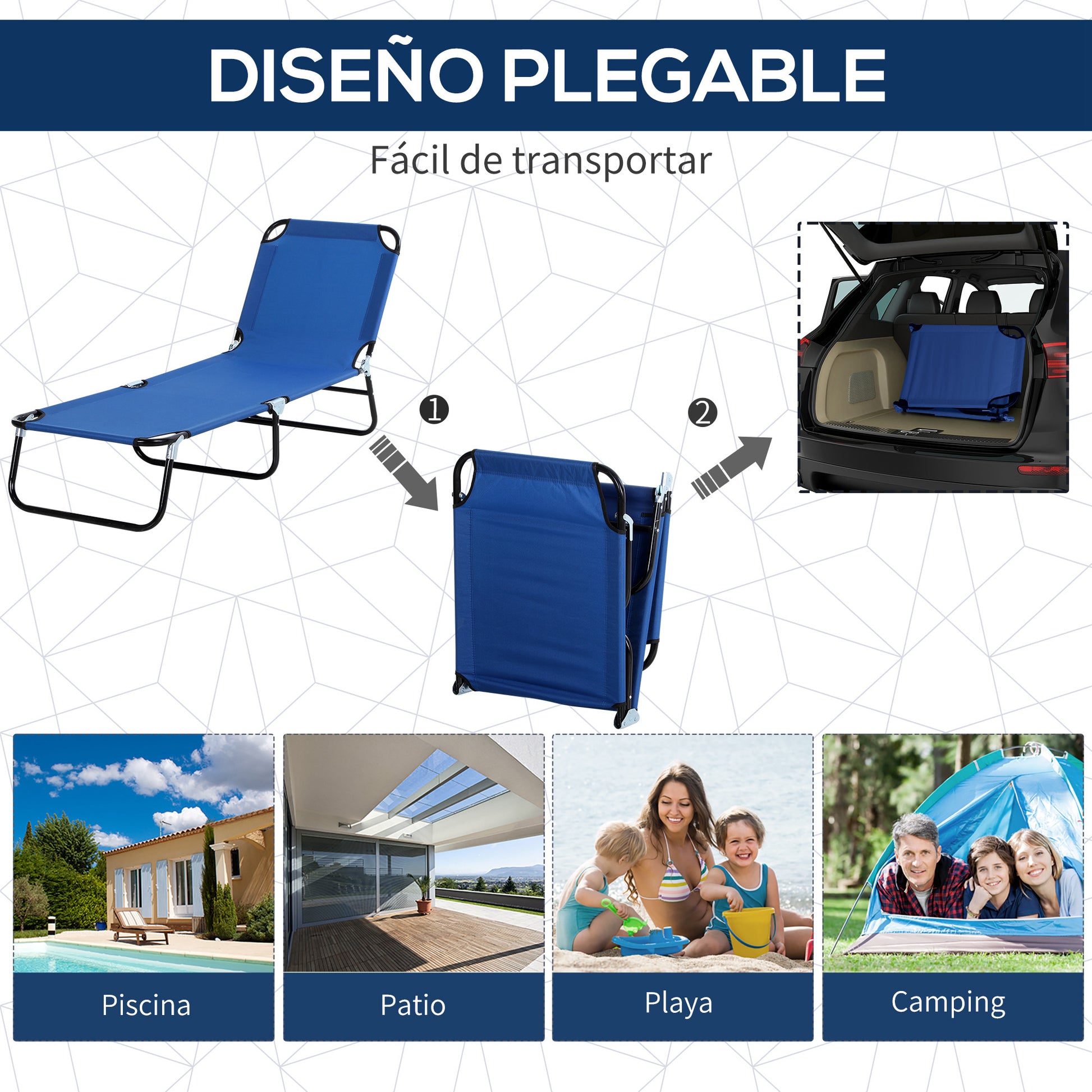 Outsunny Tumbona De Jardín Plegable Con Toldo Desmontable 187x58x36cm Azul_4