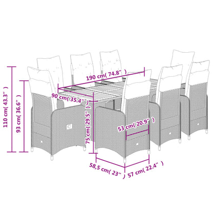 Set De Mesa Y Sillas De Jardín 9 Pzas Y Cojines Ratán Pe Negro / Vetonek_5