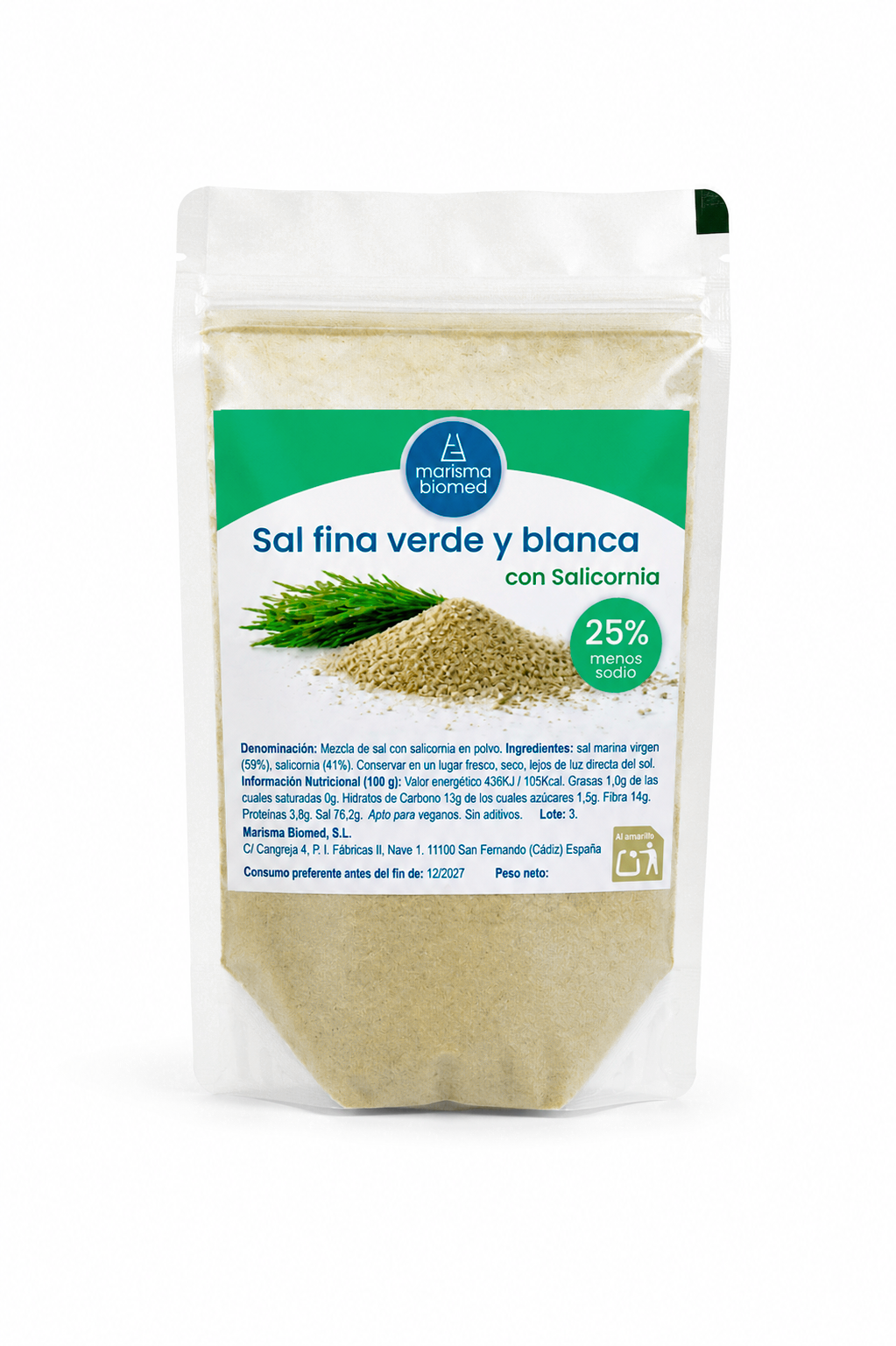 Sal Fina Verde Y Blanca | Salicornia Y Sal Marina Virgen Bio | 25% Menos Sodio 250 g_1