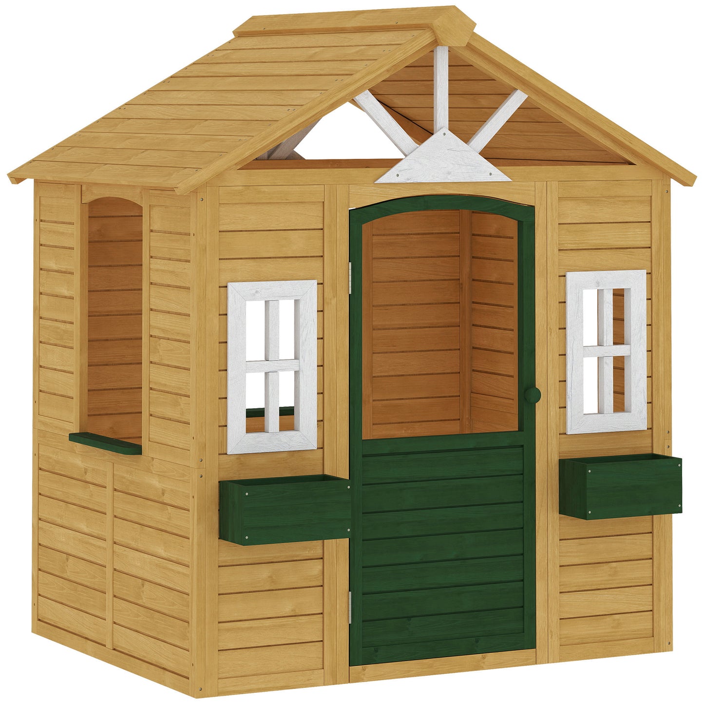 Aiyaplay Casita Infantil Exterior E Interior De Madera Con 2 Maceteros Marrón_0