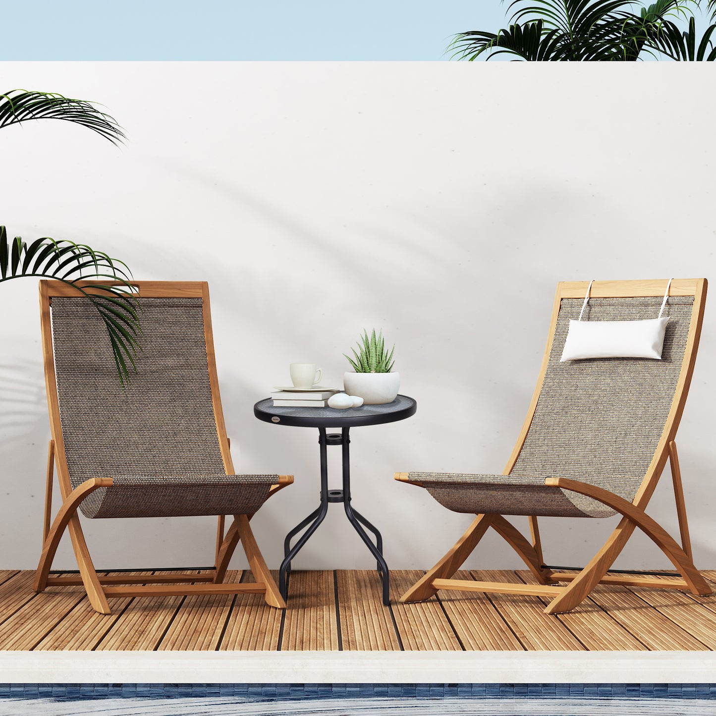 Outsunny Mesa De Jardín Redonda Con Vidrio Templado Marco Metal Ø60x70 Cm Negro_1