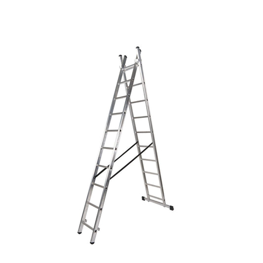 Escalera Aluminio 2 Tramos 9+9 Peldaños. Plegable, Antideslizante, Resistente_0