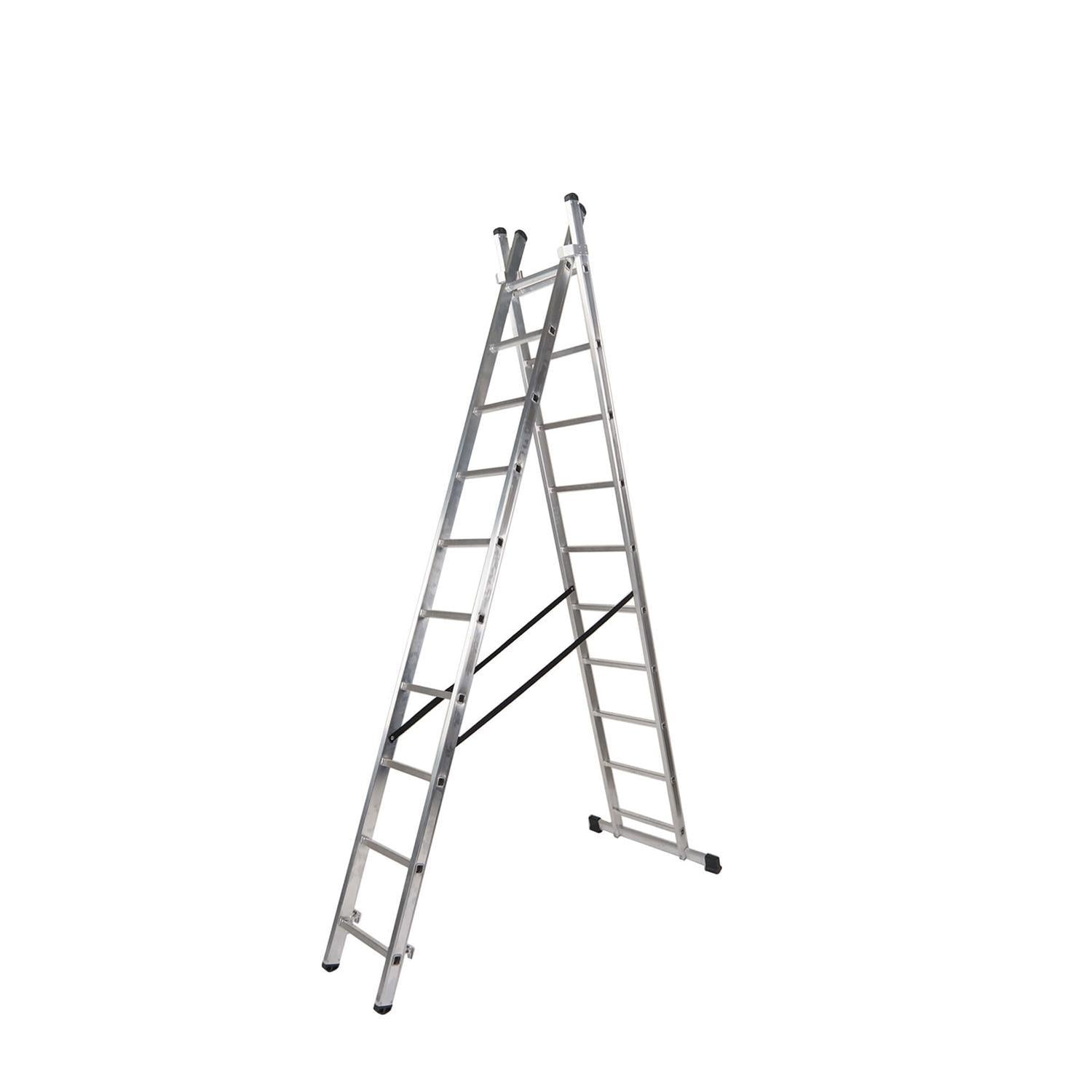 Escalera Aluminio 2 Tramos 7+7 Peldaños. Plegable, Antideslizante, Resistente_0