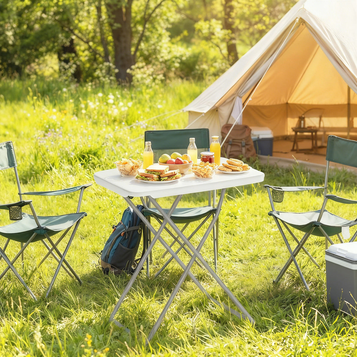 Outsunny Mesa Plegable Camping Portátil Con Altura Ajustable 75x50x73,5cm Blanco_1