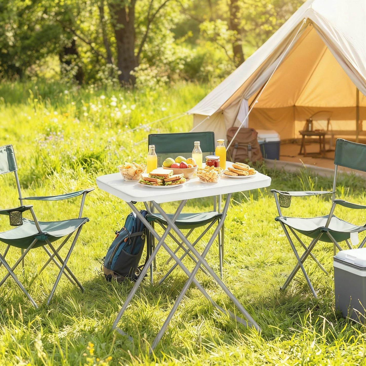 Outsunny Mesa Plegable Camping Portátil Con Altura Ajustable 75x50x73,5cm Blanco_1