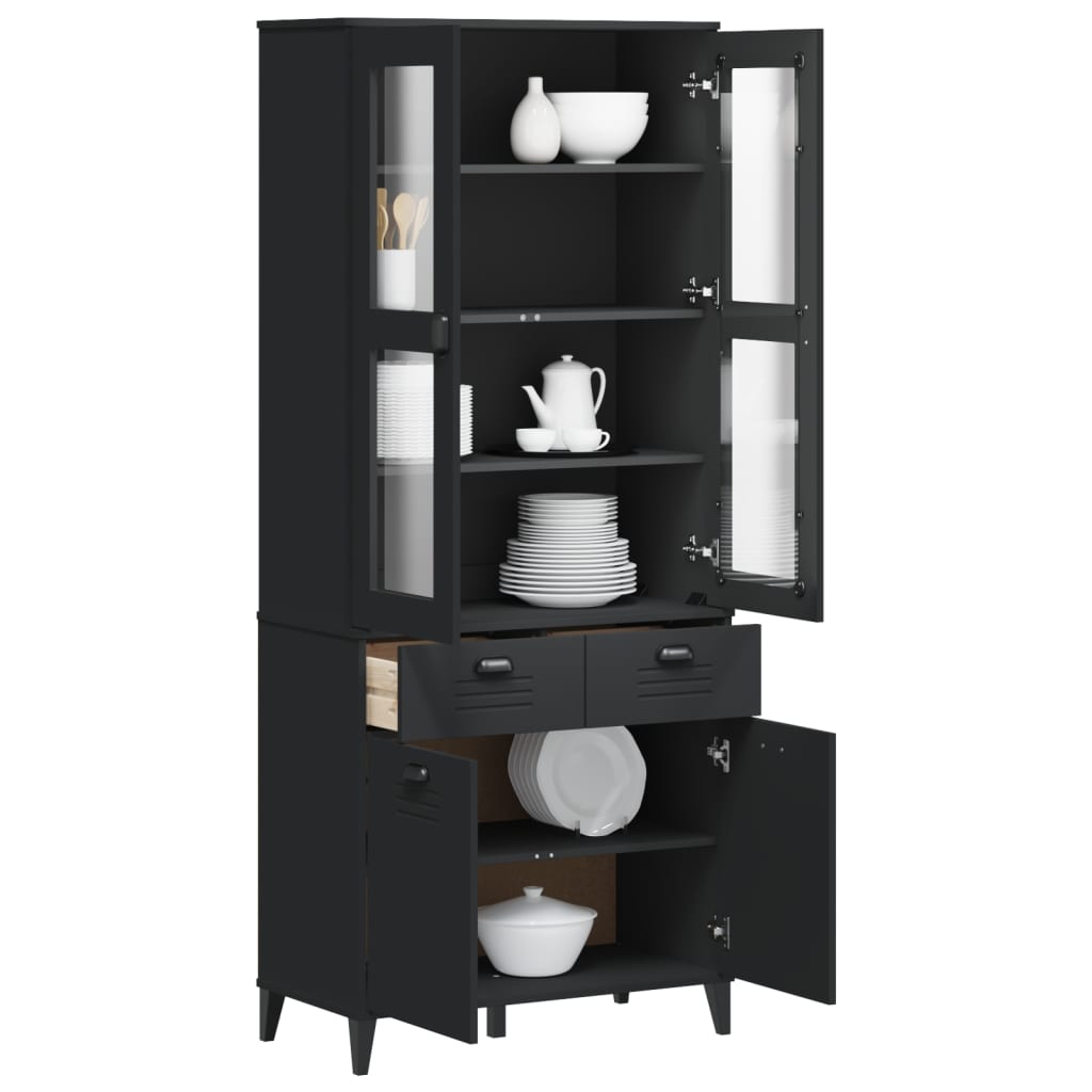 Aparador Alto Viken Madera Maciza De Pino Negro 80x40x190 Cm / Vetonek_1
