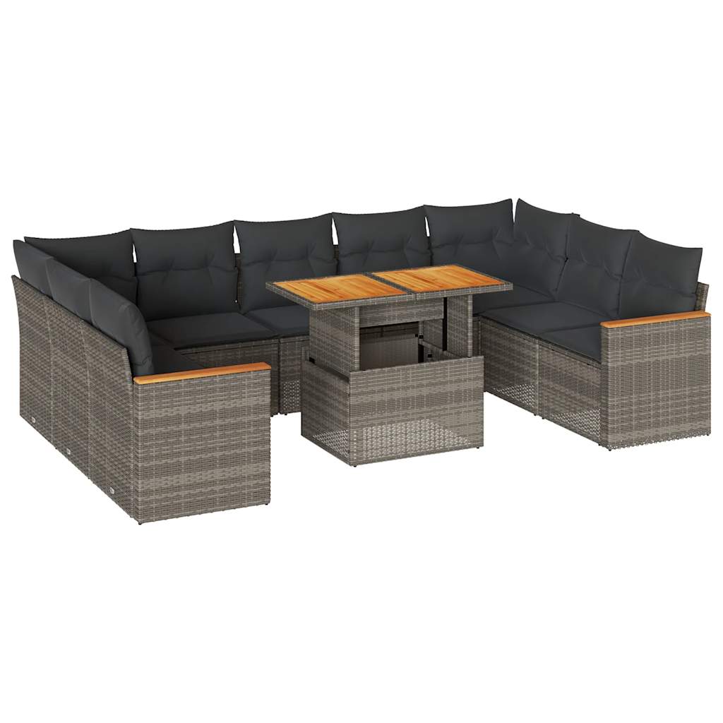 Set Sofás Jardín Y Cojines 10 Pzas Ratán Sintético Acacia Gris / Vetonek_1