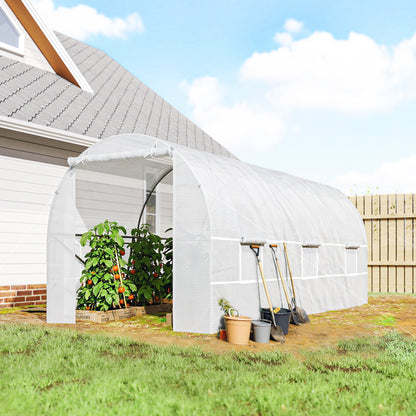 Outsunny Invernadero Túnel 445x200x200 Cm Con 6 Ventanas Cultivo Plantas Blanco_1