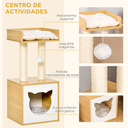Pawhut Conjunto De Casa Para Gatos Y Estantes Para Gatos 35x35x81 Cm Roble_4