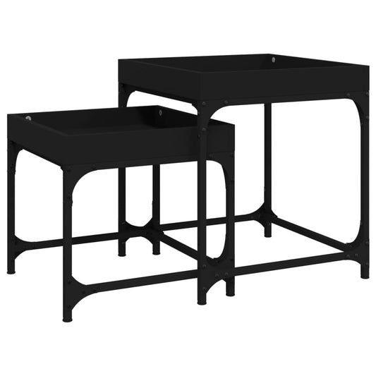 Mesitas Auxiliares 2 Uds Madera Contrachapada Negra_0