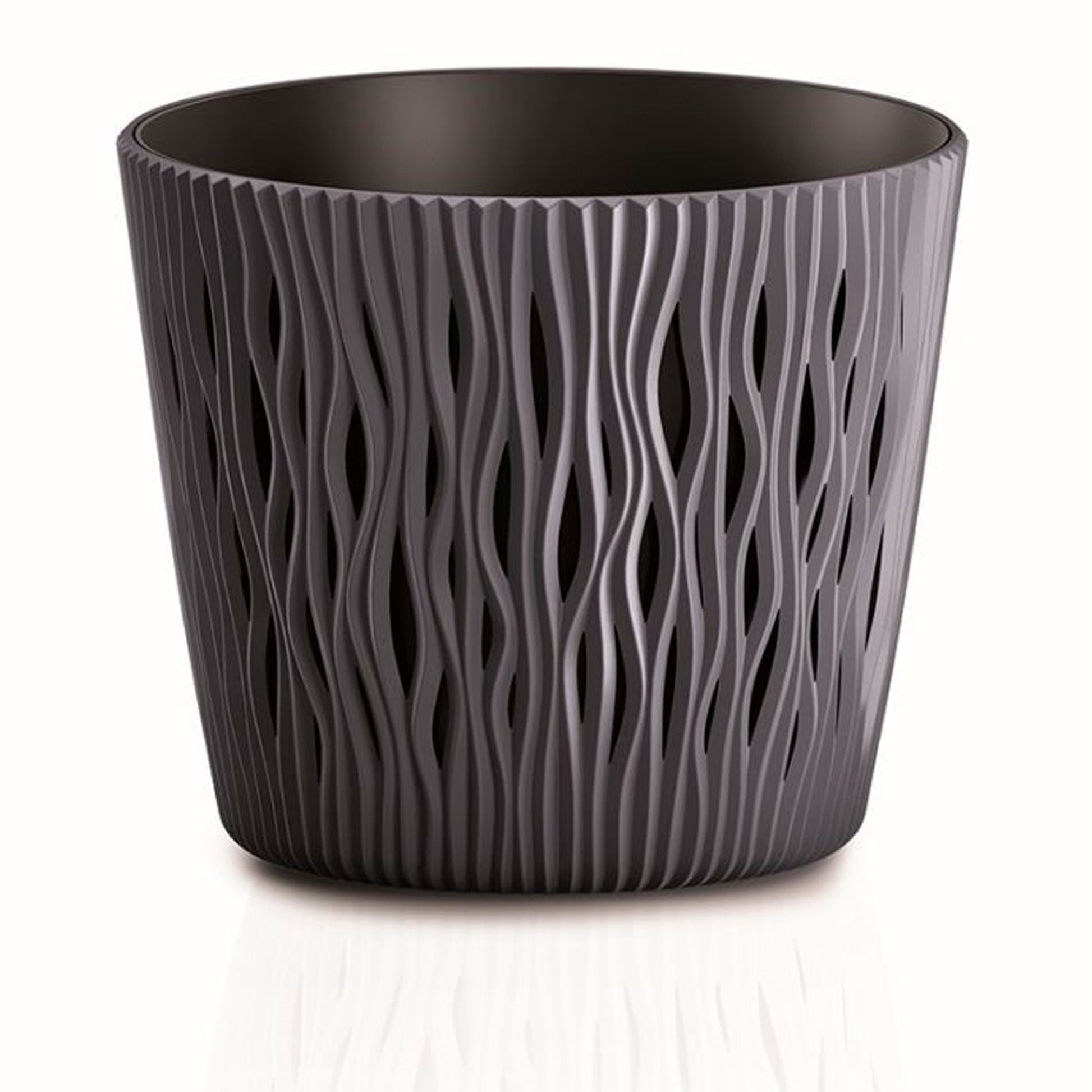 3x Maceta Redonda De Plastico Sandy Round En Color Antracita 18,9 (largo) X 18,9 (ancho) X 16,5 (alto) Cm_2