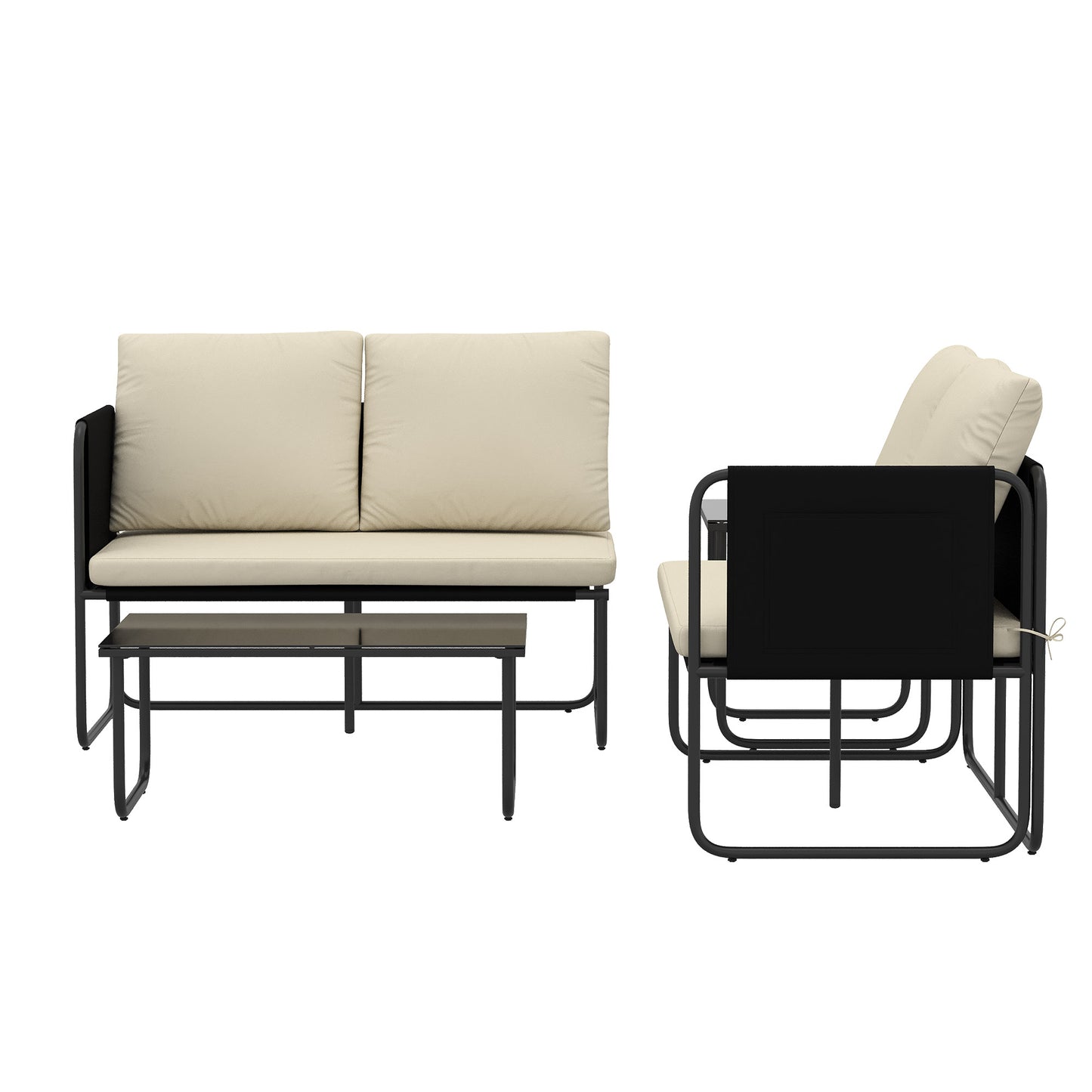 Outsunny Conjunto Jardín Exterior De 4 Piezas 2 Mesas De Vidrio 2 Sofás Cojines_4