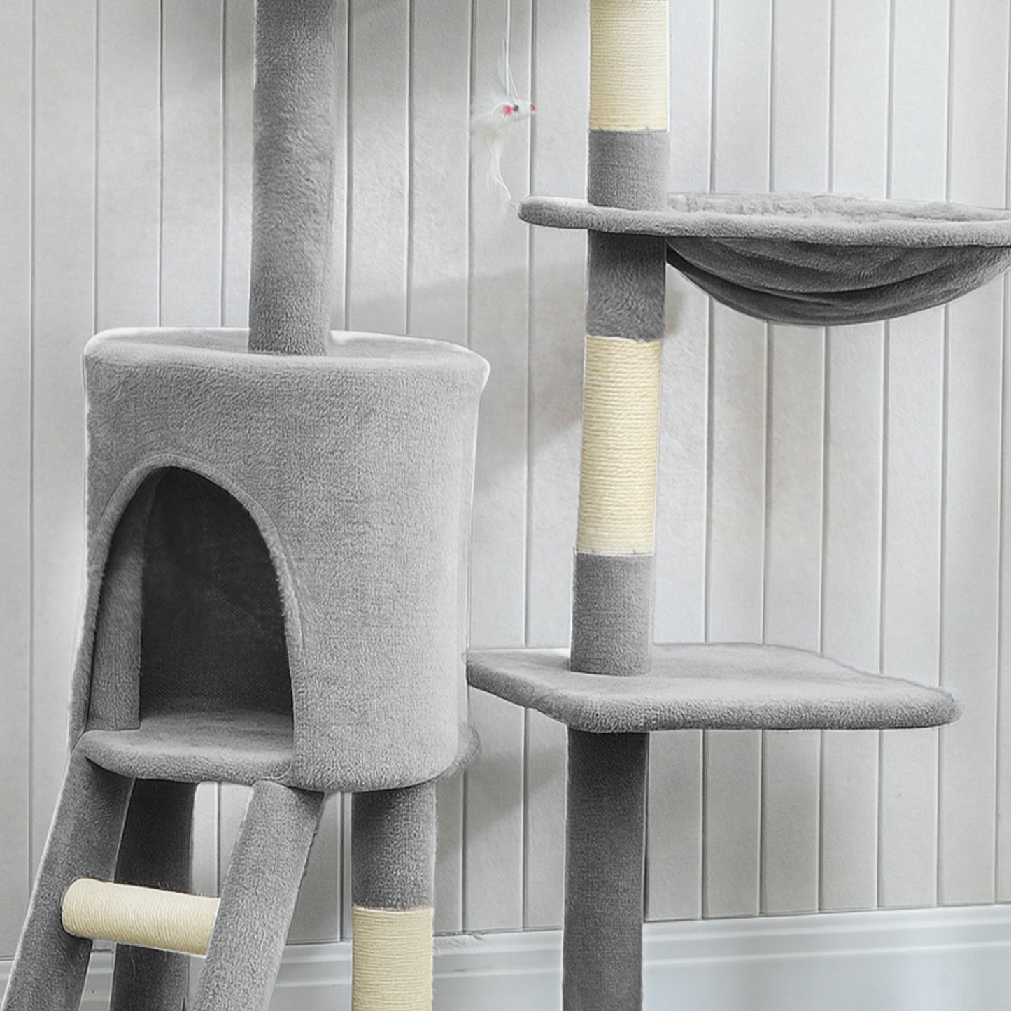 Pawhut Árbol Rascador Para Gatos Grande Altura 134 Cm Con 6 Postes De Sisal Gris_4