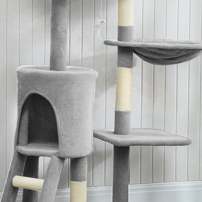 Pawhut Árbol Rascador Para Gatos Grande Altura 134 Cm Con 6 Postes De Sisal Gris_4