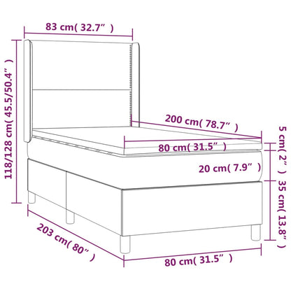Cama Box Spring Colchón Y Luces Led Tela Gris Claro 80x200 Cm / Vetonek_5