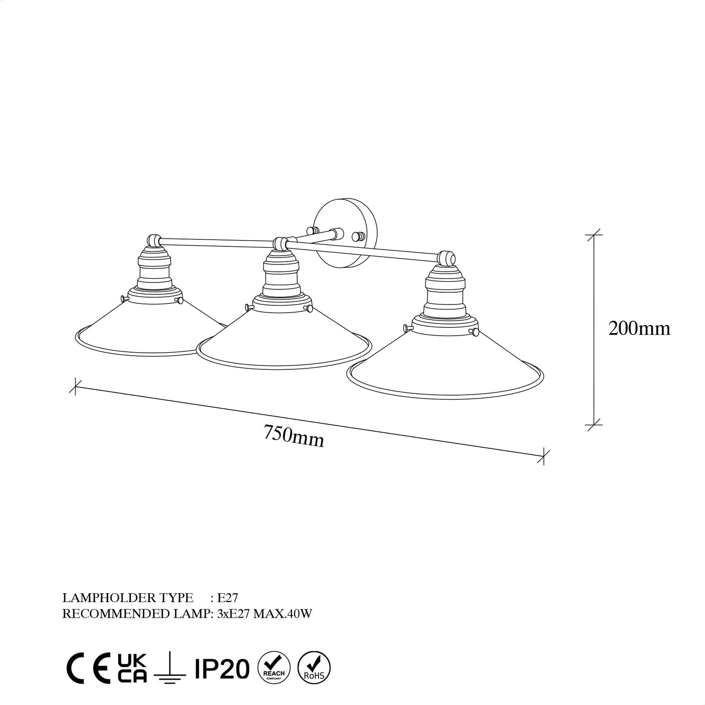 Aplique De Pared, Metal , Negro, 75x27x20, Casquillo 3 X E27 Max 40 W_1