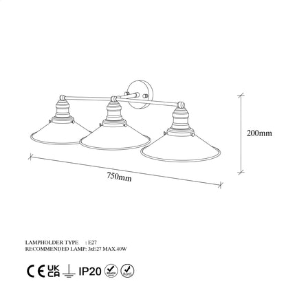 Aplique De Pared, Metal , Negro, 75x27x20, Casquillo 3 X E27 Max 40 W_1