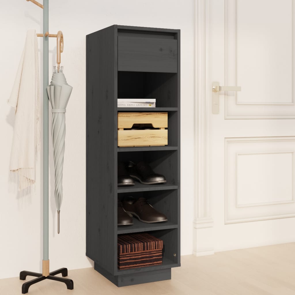 Mueble Zapatero De Madera Maciza De Pino Gris 30x34x105 Cm / Vetonek_3