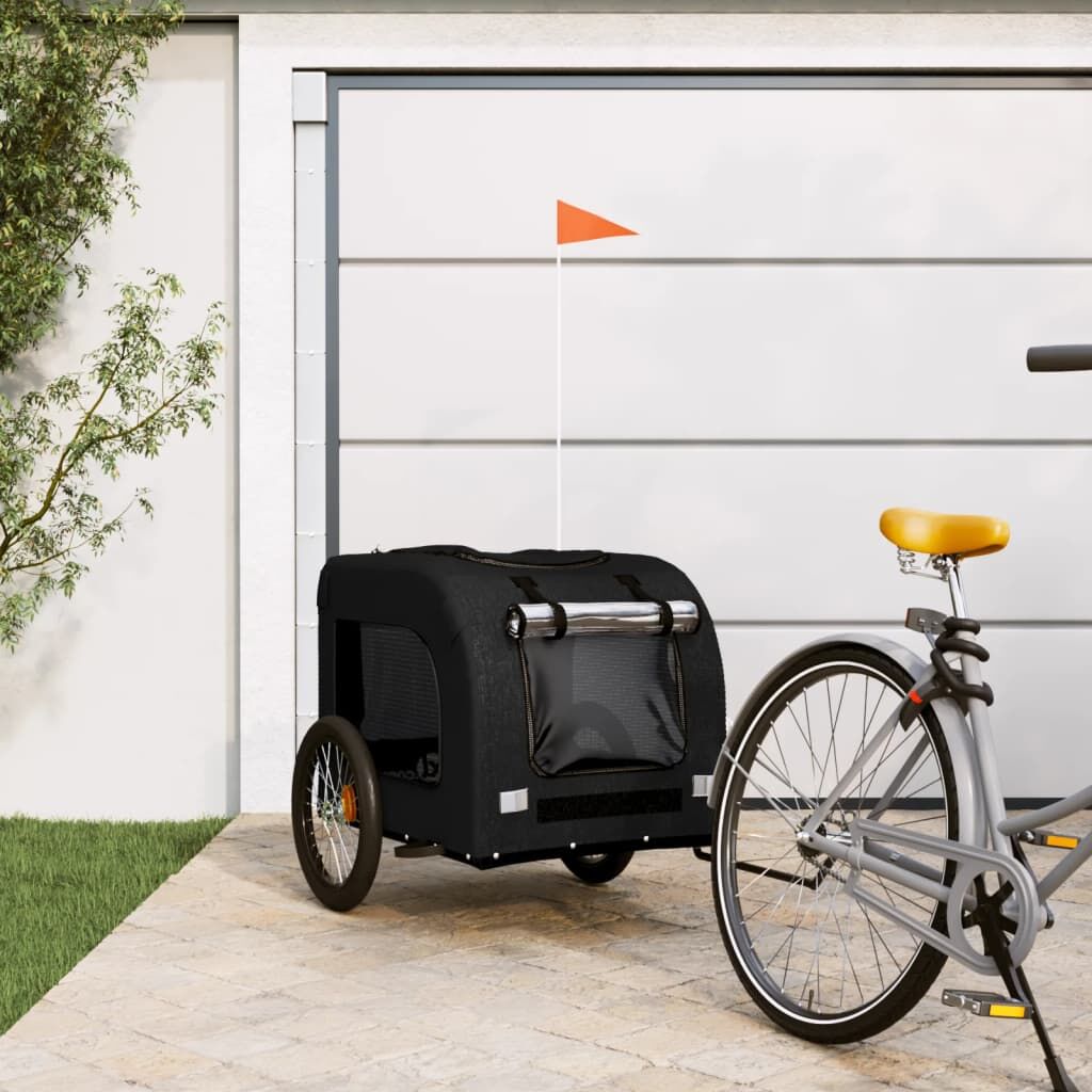 Vidaxl Remolque De Bicicleta Mascotas Hierro Tela Oxford Negro_1