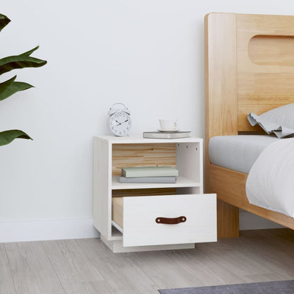 Mesita De Noche Madera Maciza De Pino Blanca 40x34x45 Cm_1