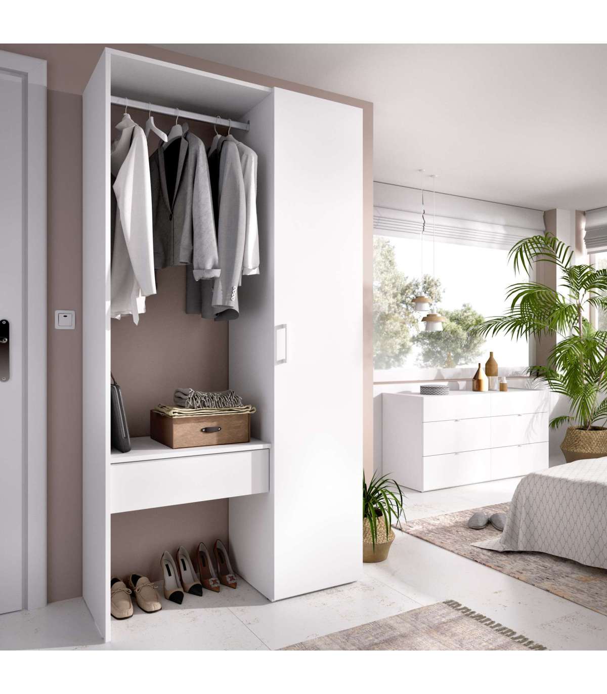 Vestidor Rus Ii Con Columna Cerrada Y Baldas En Blanco 187 Cm(alto)98,1 Cm(ancho)41,8 Cm(fondo)_2