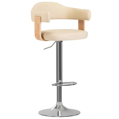 Taburetes De Cocina 2 Uds Cuero Sintético Madera Curvada Crema_0