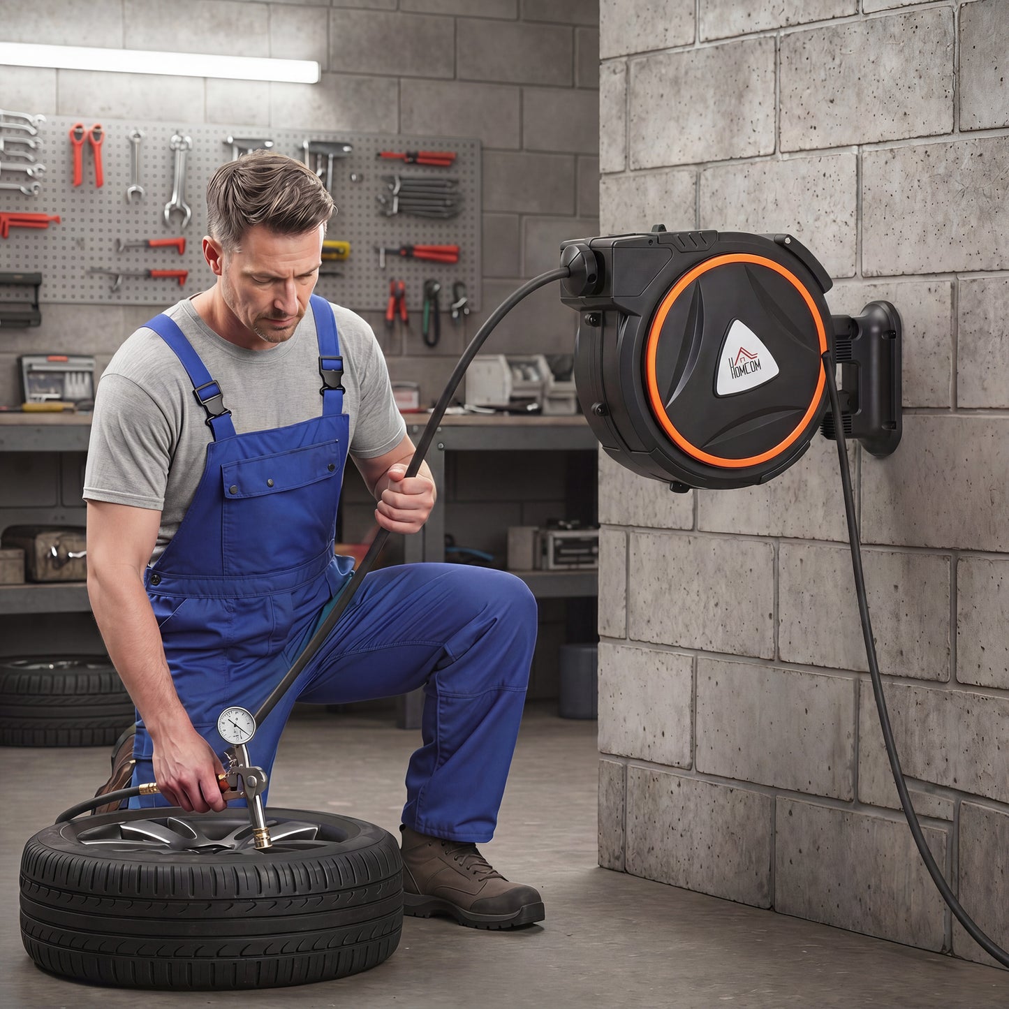 Homcom Carrete De Manguera De Aire Comprimido Automático De 20 M+2 M Negro_1