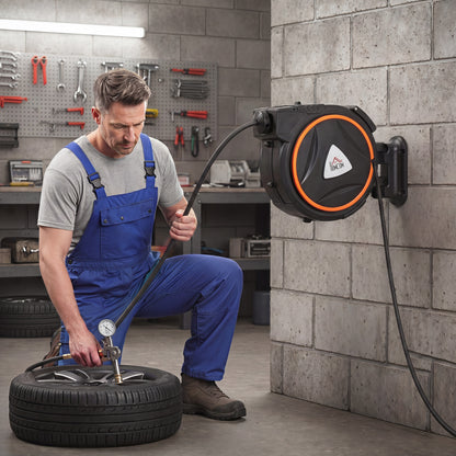 Homcom Carrete De Manguera De Aire Comprimido Automático De 20 M+2 M Negro_1