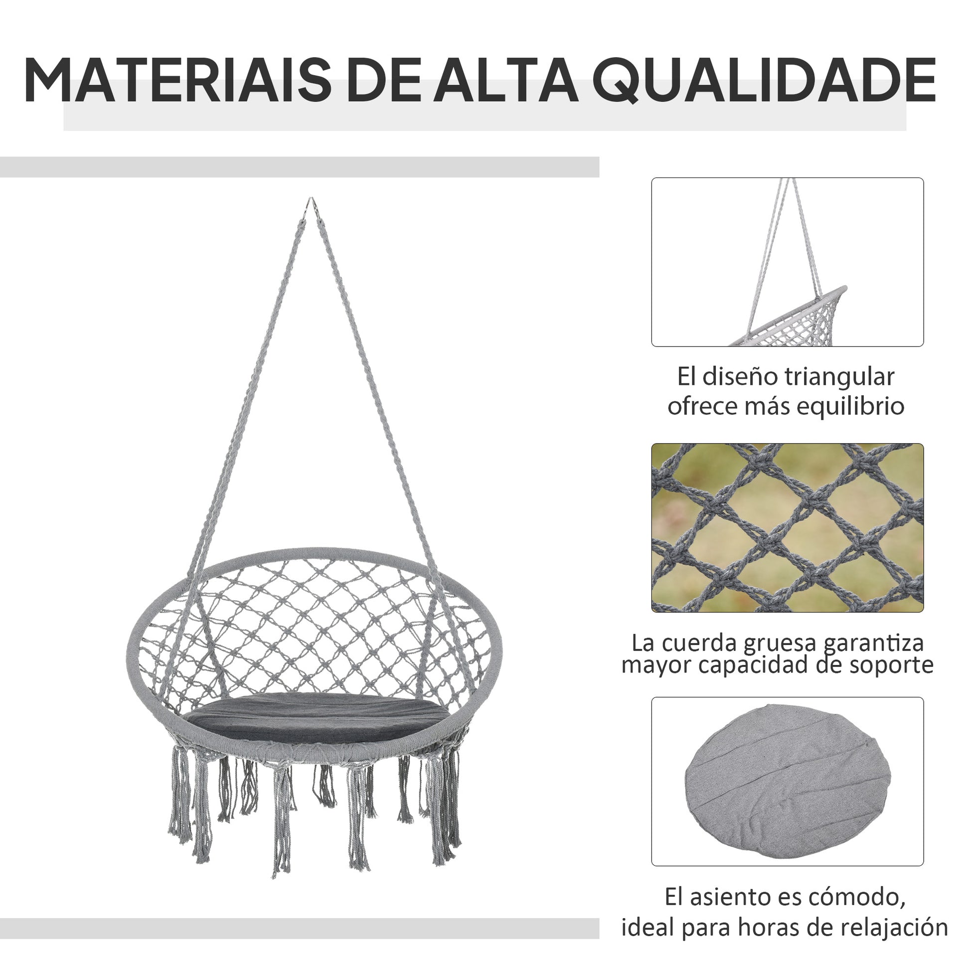 Outsunny Silla Colgante Redondo De Ø60 Con Cojín Interior Y Exterior 80x80x42 Cm_4
