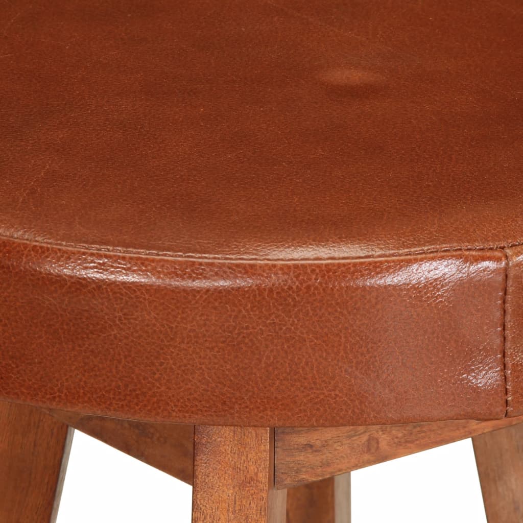 Taburetes De Cocina 2 Uds Cuero Auténtico Madera Maciza Acacia_5