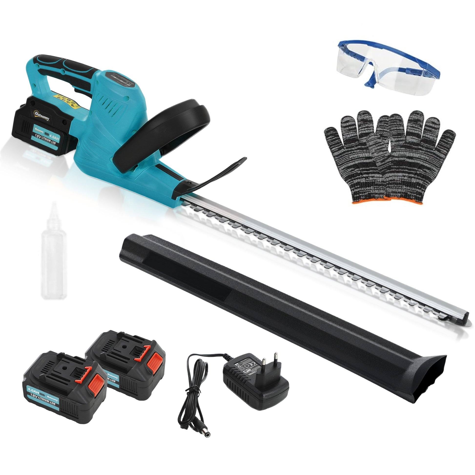 Outsunny Cortasetos Eléctrico Con 2 Baterías De 4000mah Y Cuchilla De 51 Cm Azul_0