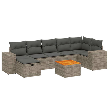 Set De Sofás De Jardín 8 Pzas Y Cojines Ratán Sintético Gris / Vetonek_1