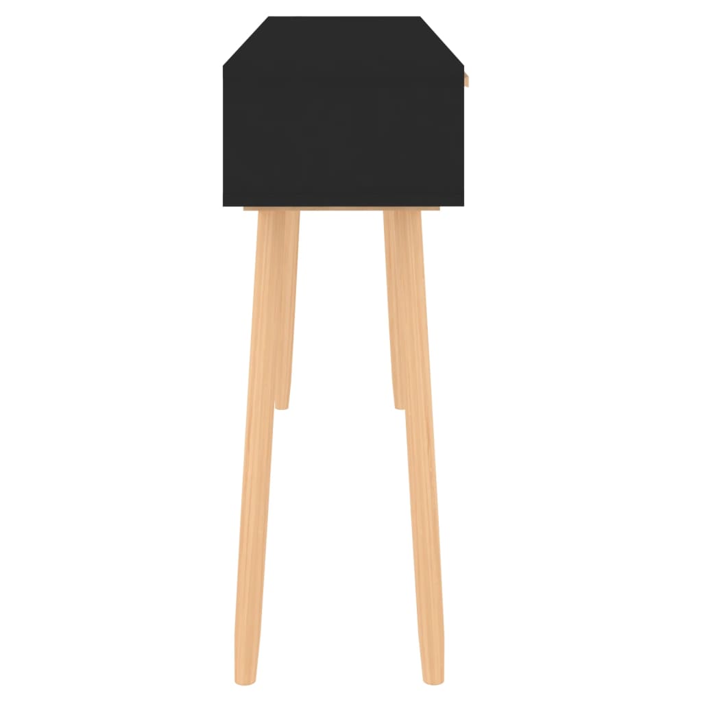 Mesa Consola Madera Pino Maciza Ratán Natural Negro 105x30x75cm_2