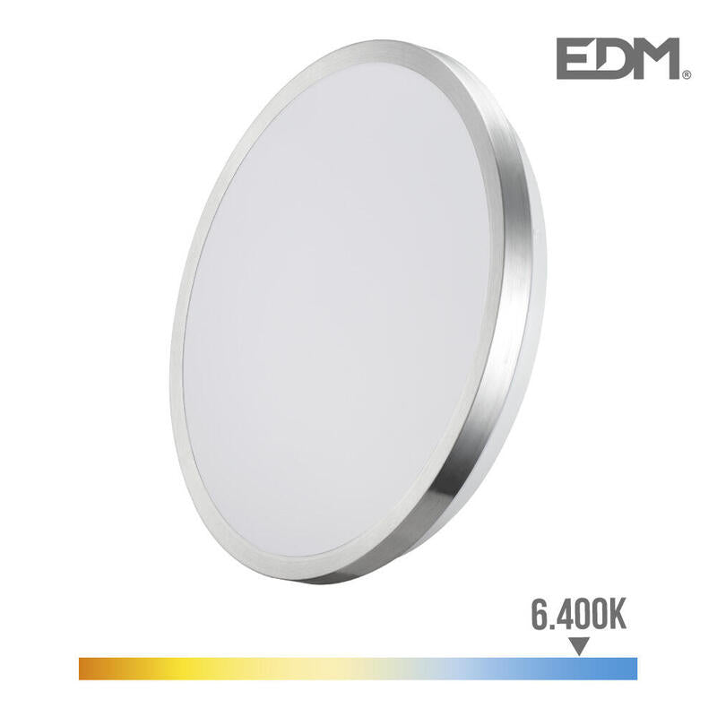 Aplique Super Led De Superficie 12w 1160lm 6500k Ø26x5,8cm Marco Cromado Edm_0