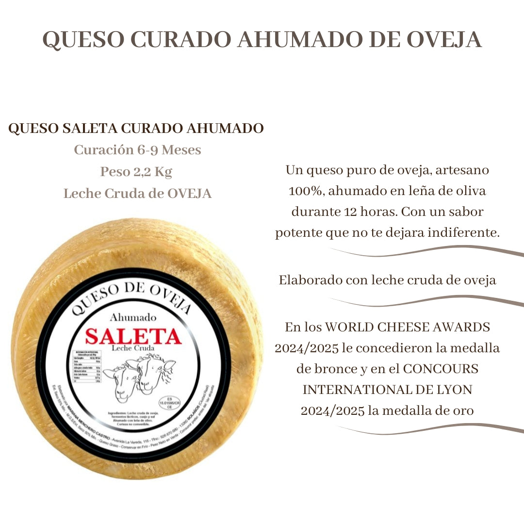 Saleta® Queso Curado Ahumado Entero De Oveja (2,2 Kg) | Elaboración Artesana Quesos De La Mancha | Ahumados_1