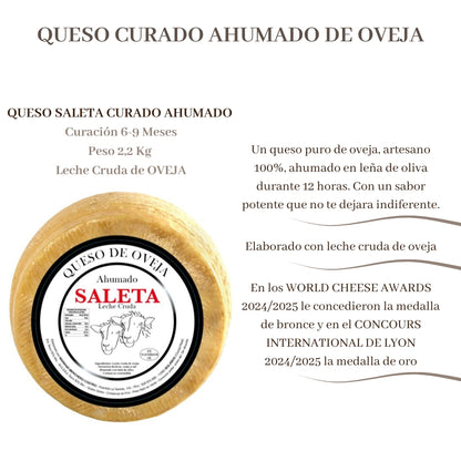 Saleta® Queso Curado Ahumado Entero De Oveja (2,2 Kg) | Elaboración Artesana Quesos De La Mancha | Ahumados_1