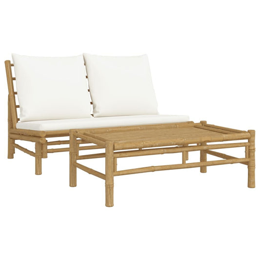 Vidaxl Set De Muebles De Jardín 2 Piezas Bambú Y Cojines Blanco Crema_0