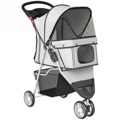 Pawhut Carrito Para Perros Plegable Hasta 10 Kg De 3 Ruedas Con Capota Ajustable_0