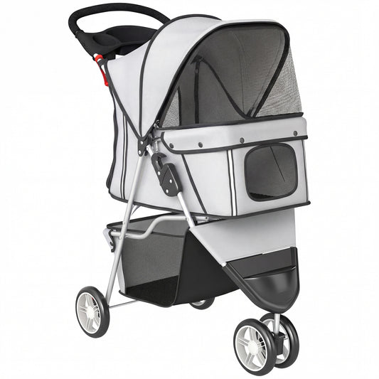 Pawhut Carrito Para Perros Plegable Hasta 10 Kg De 3 Ruedas Con Capota Ajustable_0