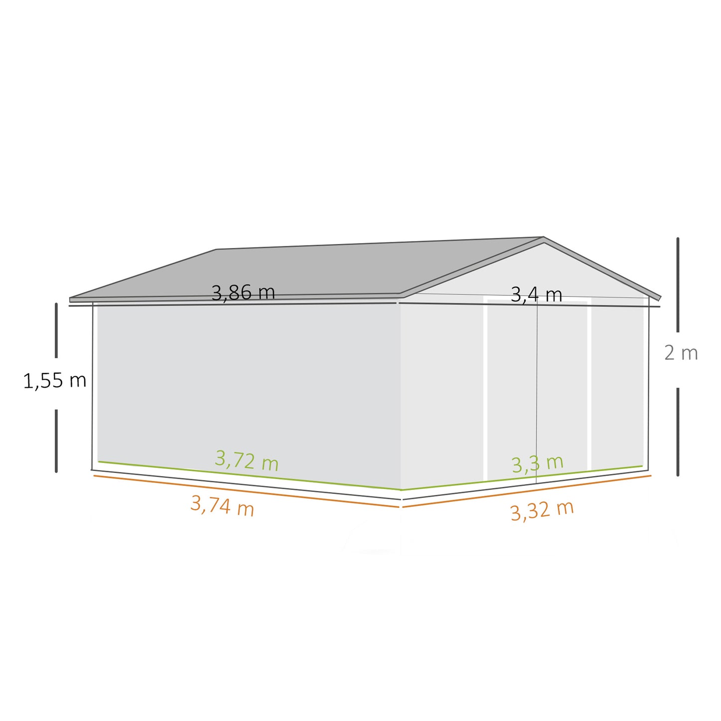 Outsunny Caseta De Jardín De Exterior 12,4 M² 340x386x200 Cm Gris Claro_2