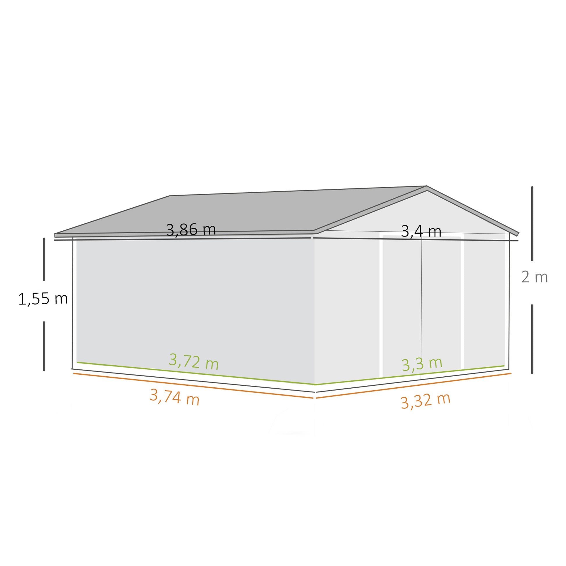 Outsunny Caseta De Jardín De Exterior 12,4 M² 340x386x200 Cm Gris Claro_2