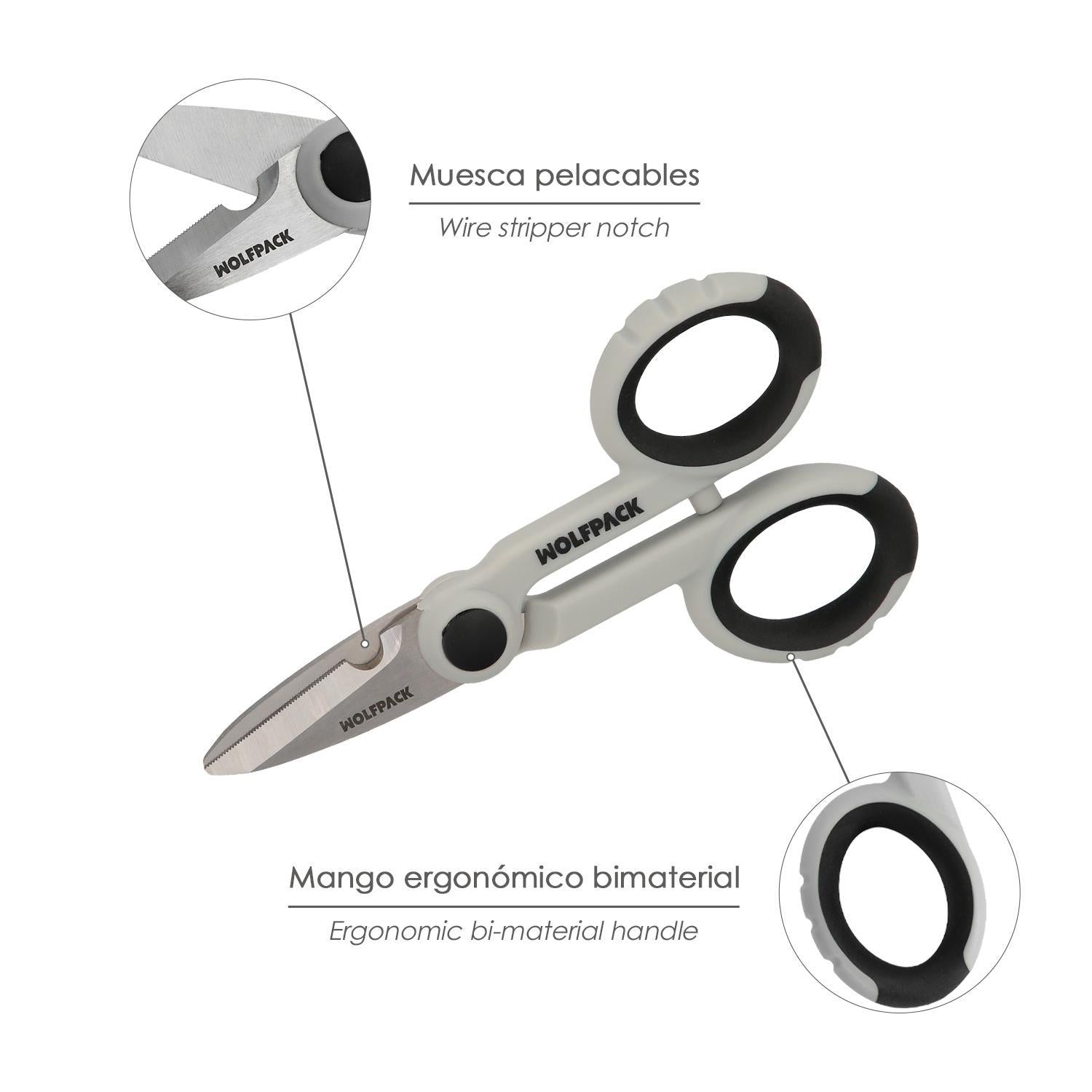 Tijeras Electricista 140 Mm. Mango Tpr No Tension. Hojas Acero Inoxidable, Ergonomicas, Tijeras Cortar Cable, Pelacables_3