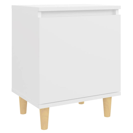 Mesita De Noche Con Patas De Madera Maciza Blanco 40x30x50 Cm_0