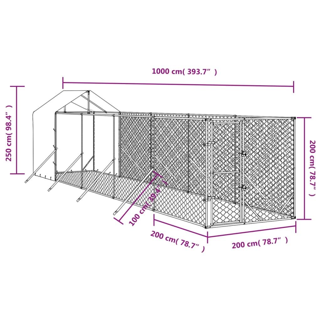 Vidaxl Perrera De Exterior Con Toldo Acero Galvanizado Plata 2x10x2,5m_2