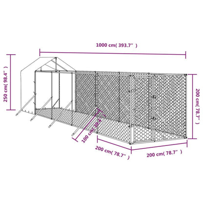 Vidaxl Perrera De Exterior Con Toldo Acero Galvanizado Plata 2x10x2,5m_2
